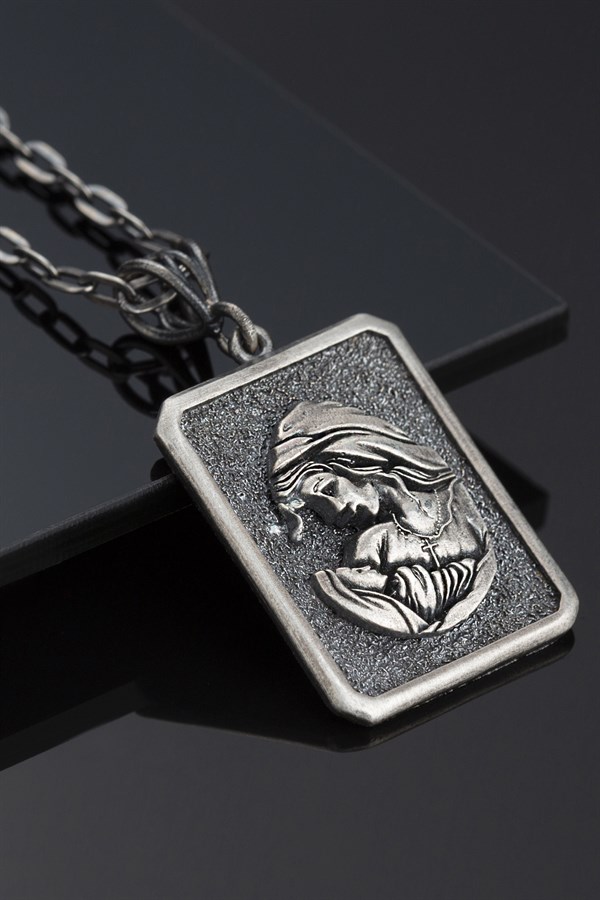 Gümüş Meryem Ana Figürlü Erkek Kolye