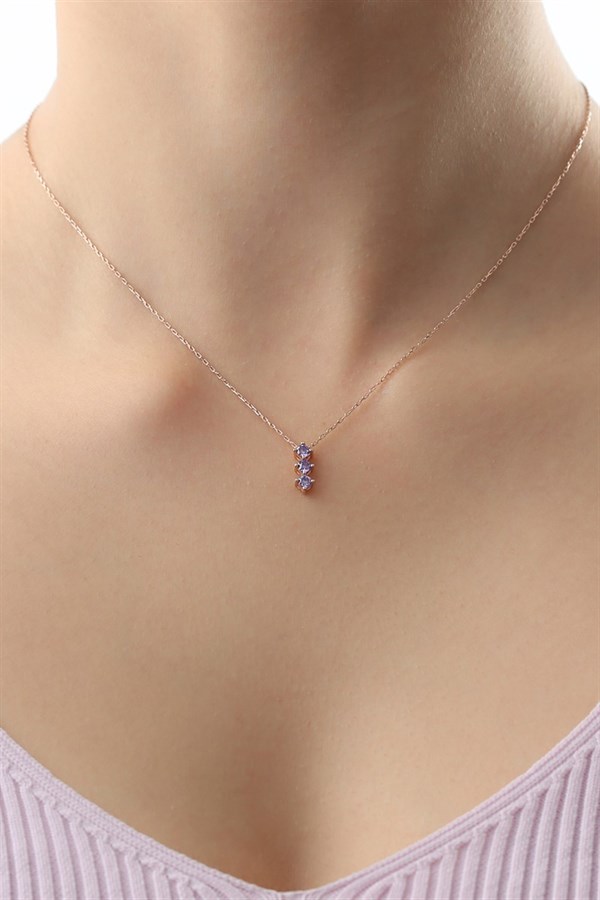 Gümüş Mor Taşlı Kolye