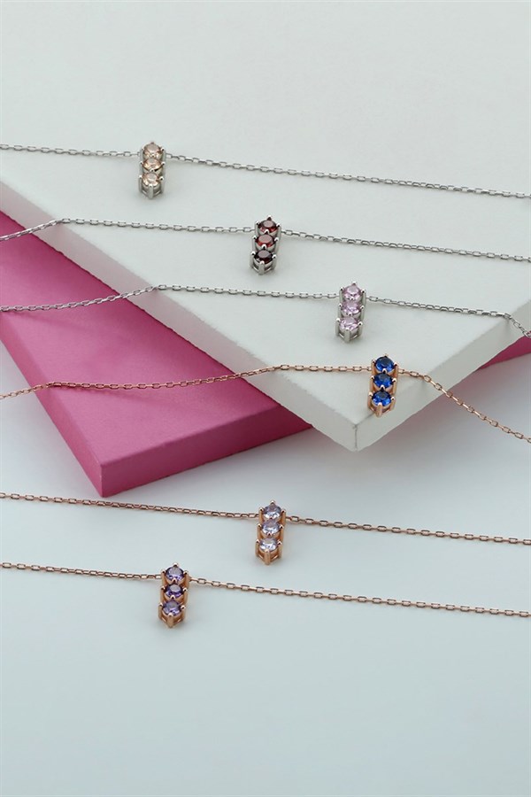 Gümüş Mor Taşlı Kolye