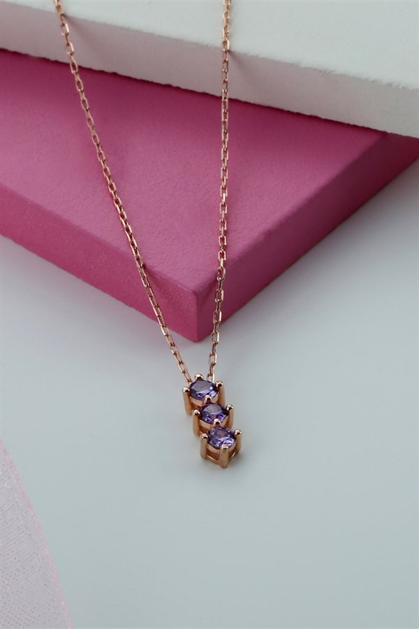 Gümüş Mor Taşlı Kolye