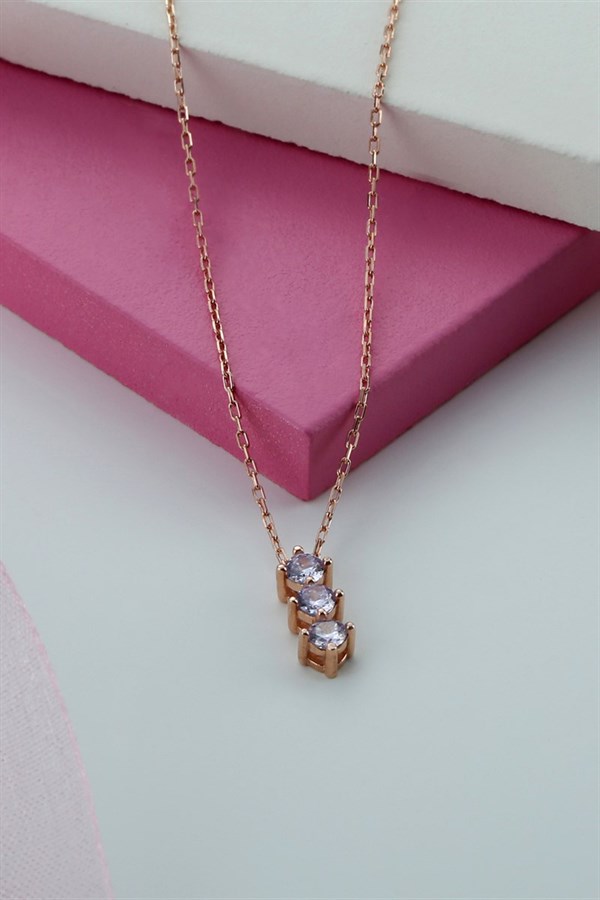 Gümüş Mor Taşlı Kolye