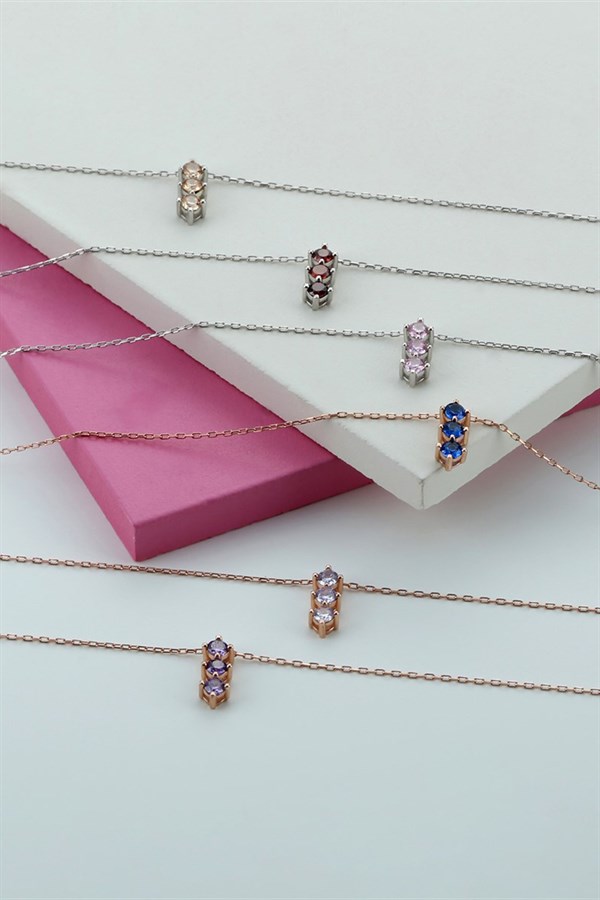 Gümüş Mor Taşlı Kolye