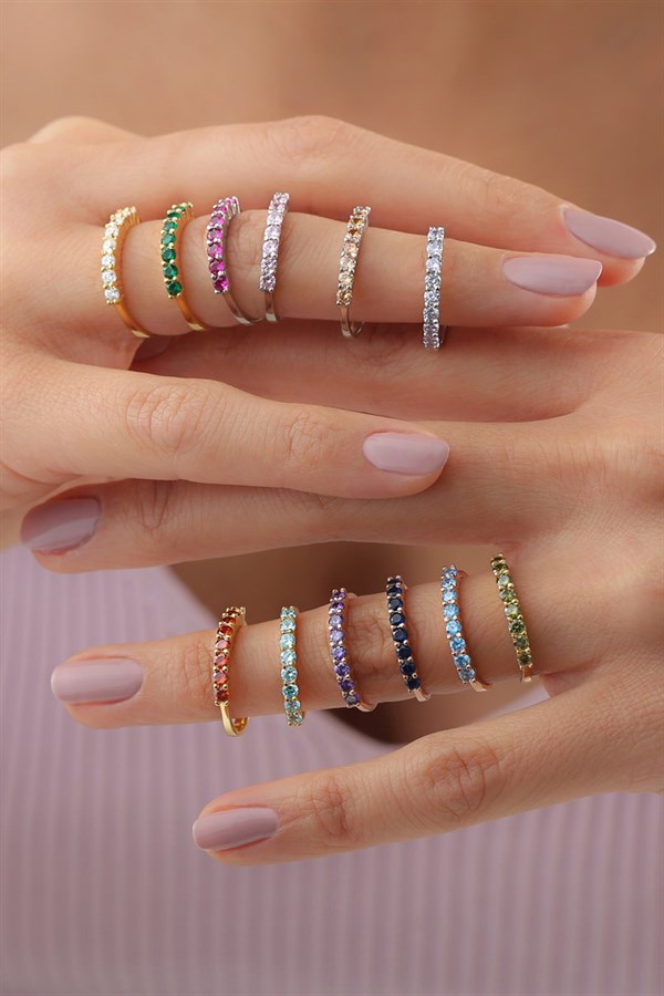 Gümüş Mor Taşlı Yarım Tur Yüzük
