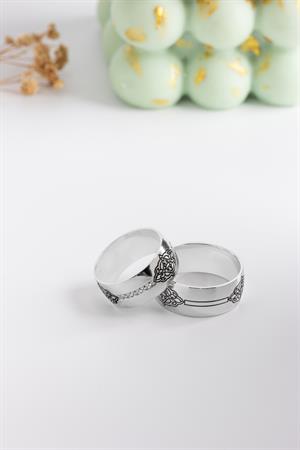 8.5 mm Gümüş Motifli Alyans