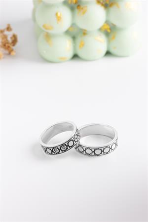 6 mm Gümüş Motifli Alyans
