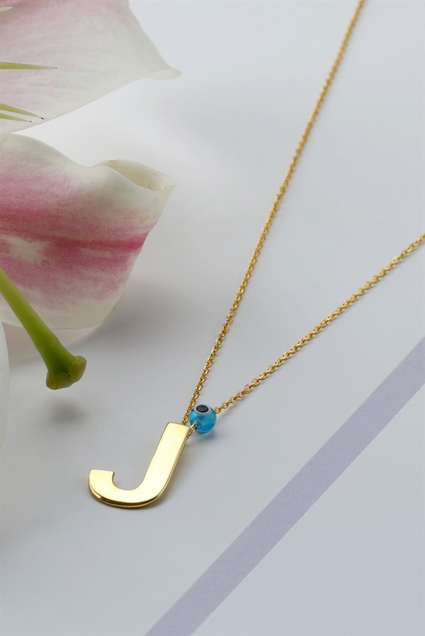 Gümüş Nazar Boncuklu Harf Kolye