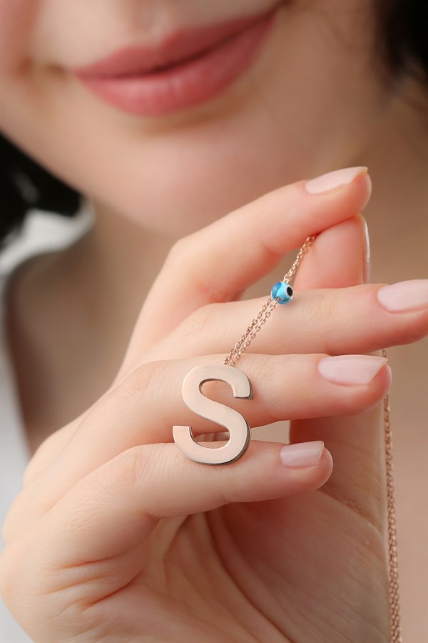 Gümüş Nazar Boncuklu Harf Kolye