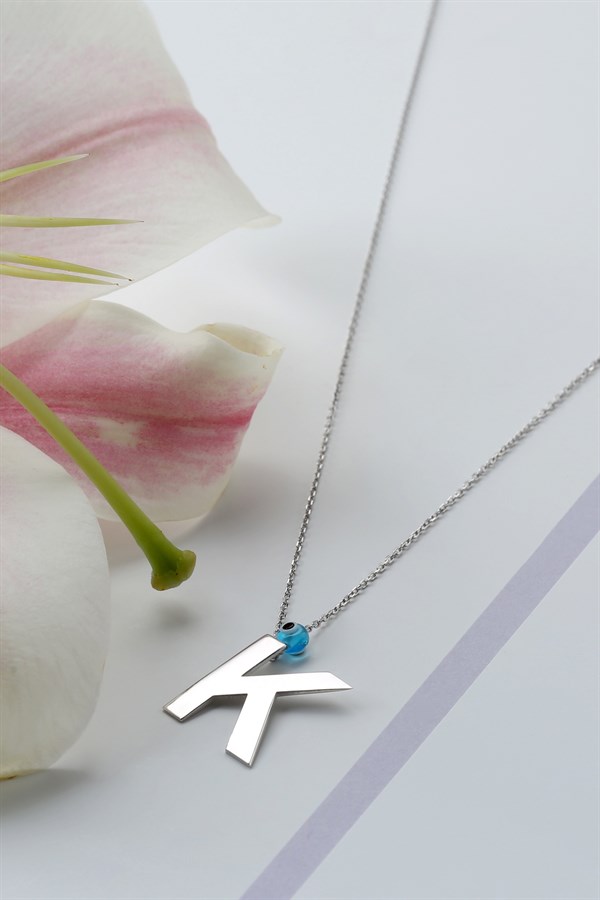 Gümüş Nazar Boncuklu Harf Kolye