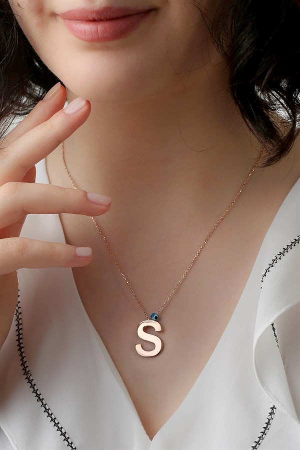 Gümüş Nazar Boncuklu Harf Kolye