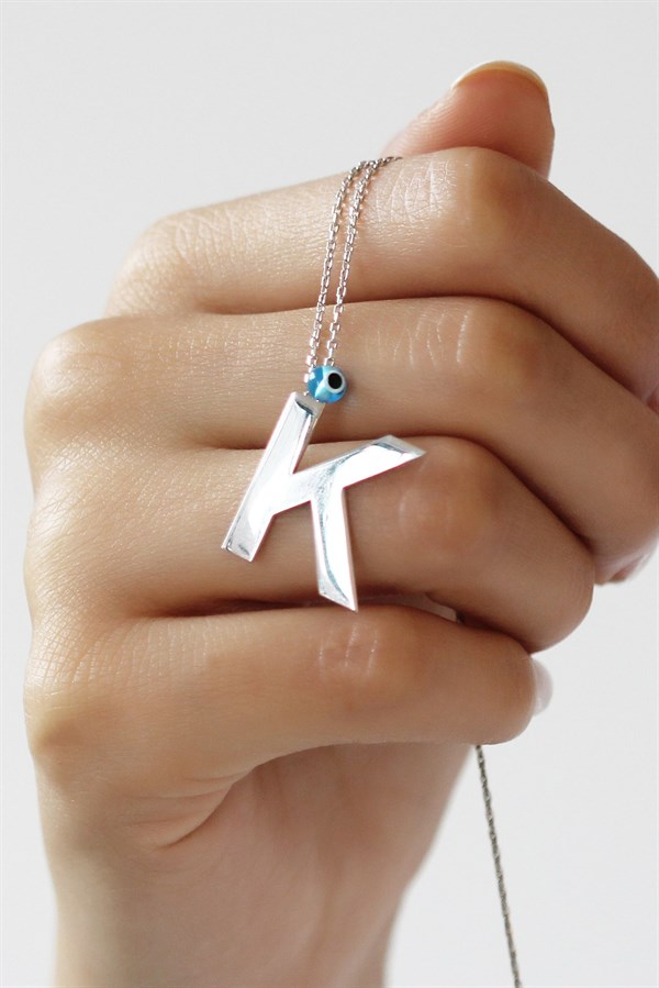 Gümüş Nazar Boncuklu Harf Kolye