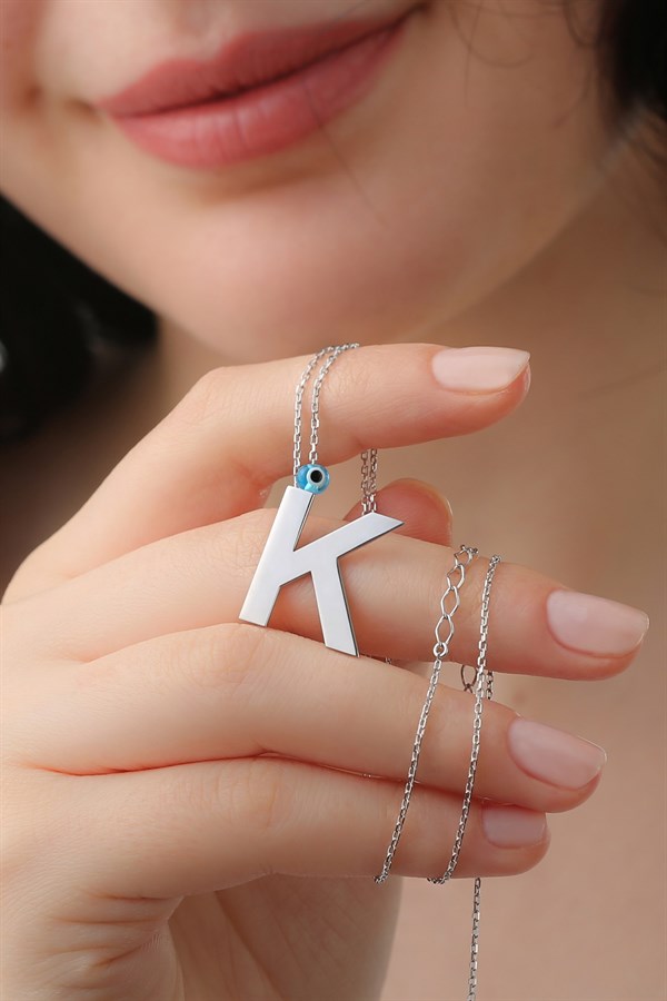 Gümüş Nazar Boncuklu Harf Kolye