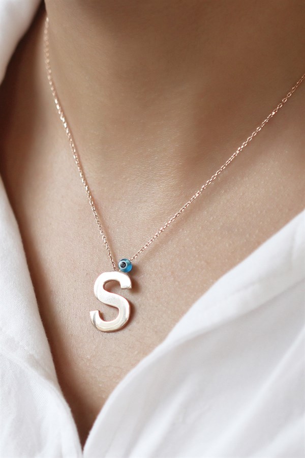 Gümüş Nazar Boncuklu Harf Kolye