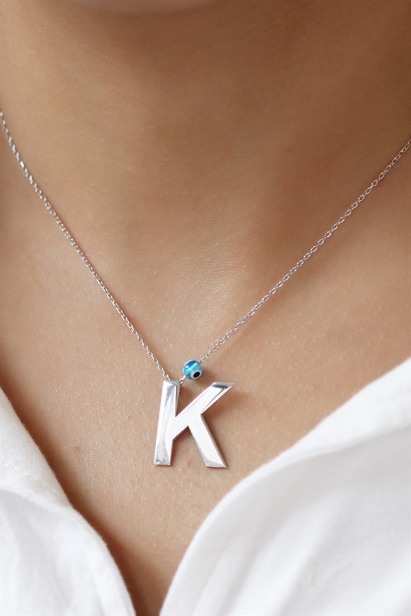 Gümüş Nazar Boncuklu Harf Kolye