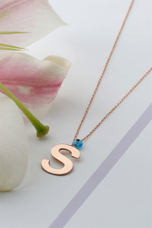 Gümüş Nazar Boncuklu Harf Kolye