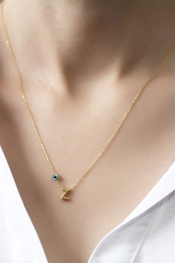 Gümüş Nazar Boncuklu Harf Kolye