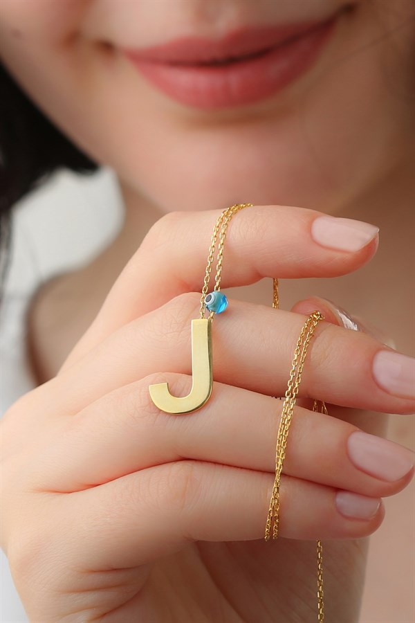 Gümüş Nazar Boncuklu Harf Kolye