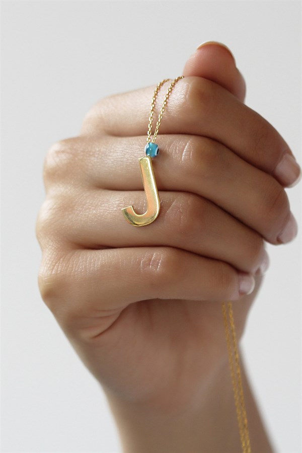 Gümüş Nazar Boncuklu Harf Kolye