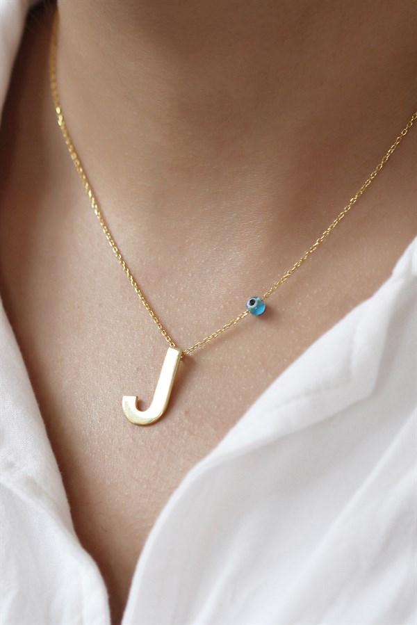 Gümüş Nazar Boncuklu Harf Kolye