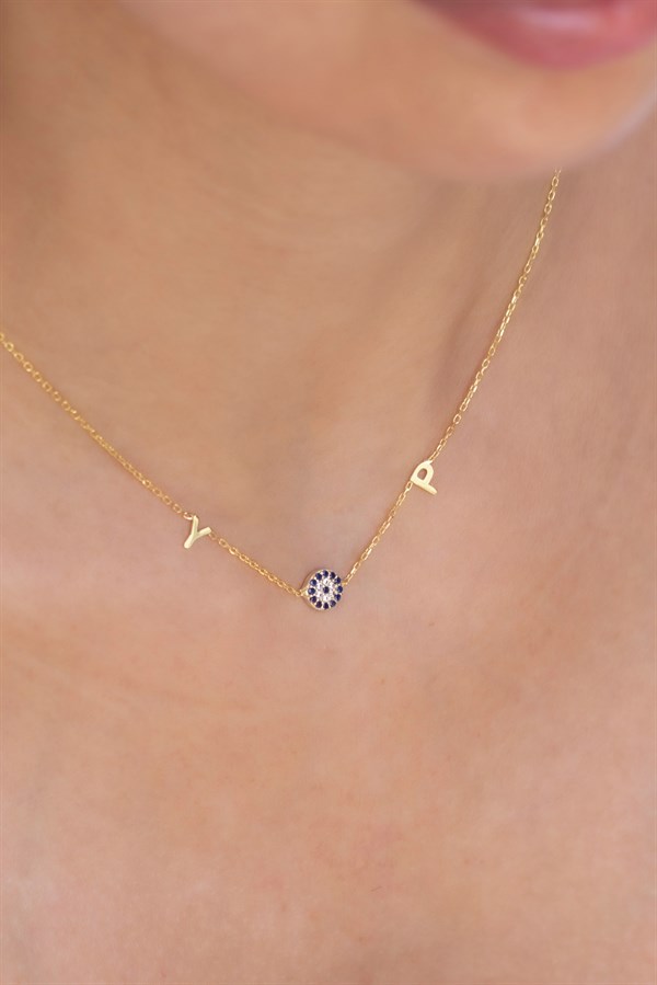 Gümüş Nazarlı Harf Kolye