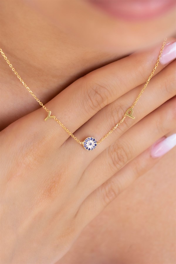 Gümüş Nazarlı Harf Kolye