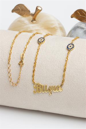 Gümüş Nazarlı İsim Kolye