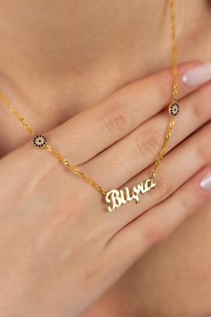 Gümüş Nazarlı İsim Kolye