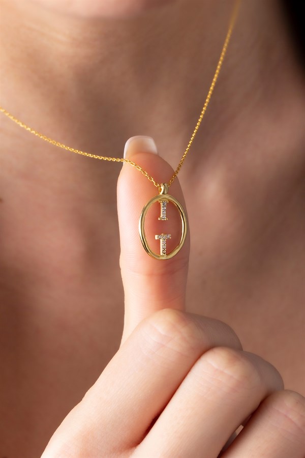 Gümüş Oval Form Harf Kolye