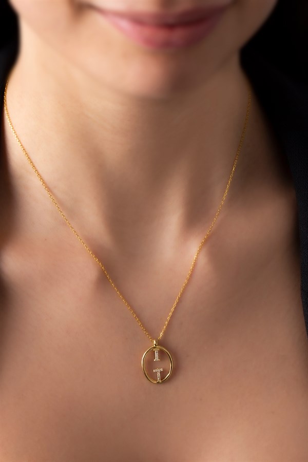 Gümüş Oval Form Harf Kolye