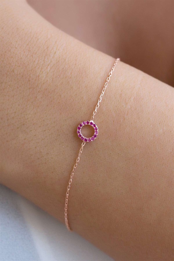Gümüş Pembe Taşlı Bileklik