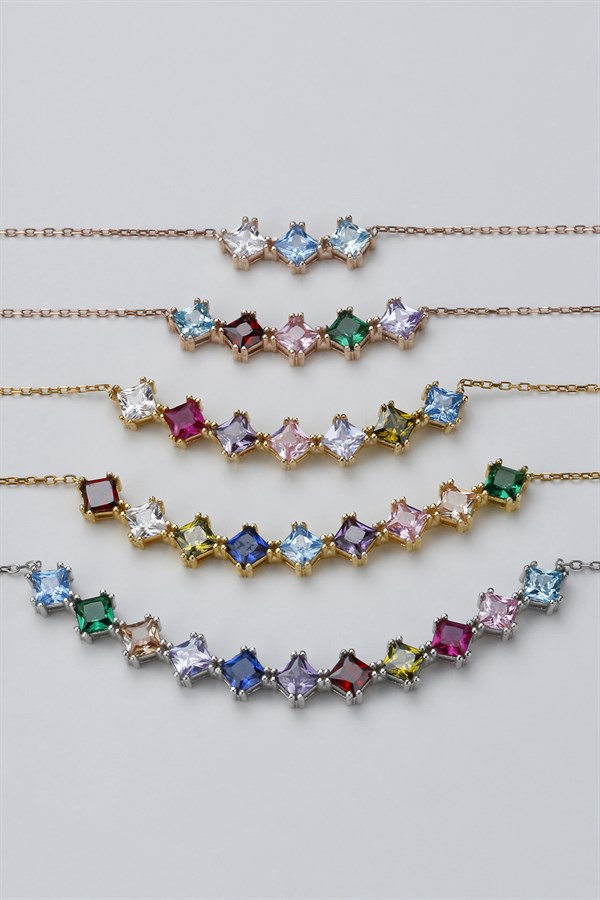 Gümüş Renkli Prenses Taşlı Kolye