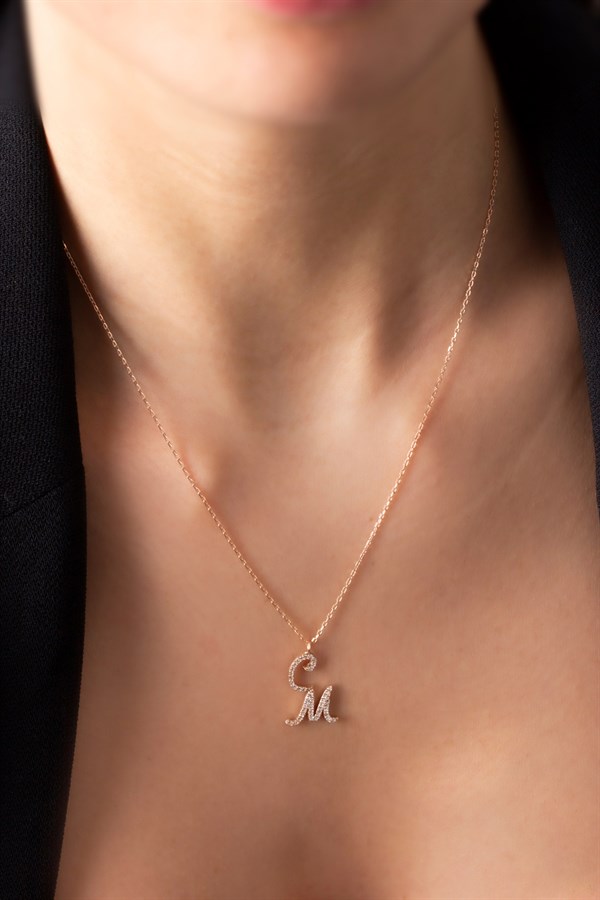 Gümüş Taşlı Harf Kolye