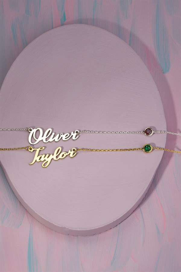 Gümüş Taşlı İsim Kolye 