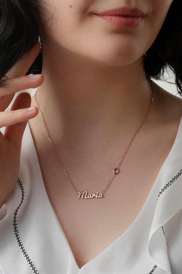 Gümüş Taşlı İsim Kolye