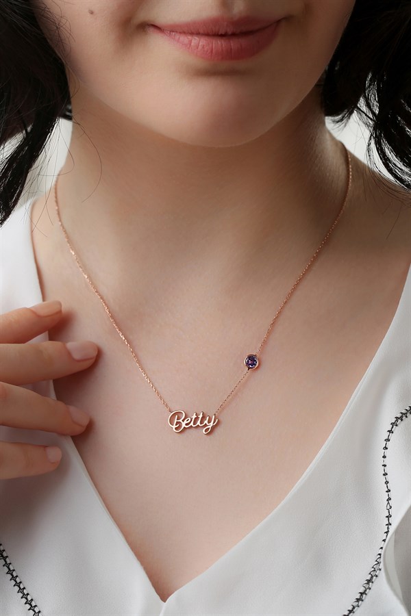 Gümüş Taşlı İsim Kolye