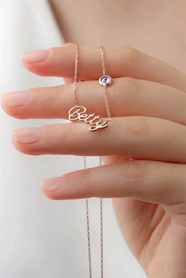 Gümüş Taşlı İsim Kolye