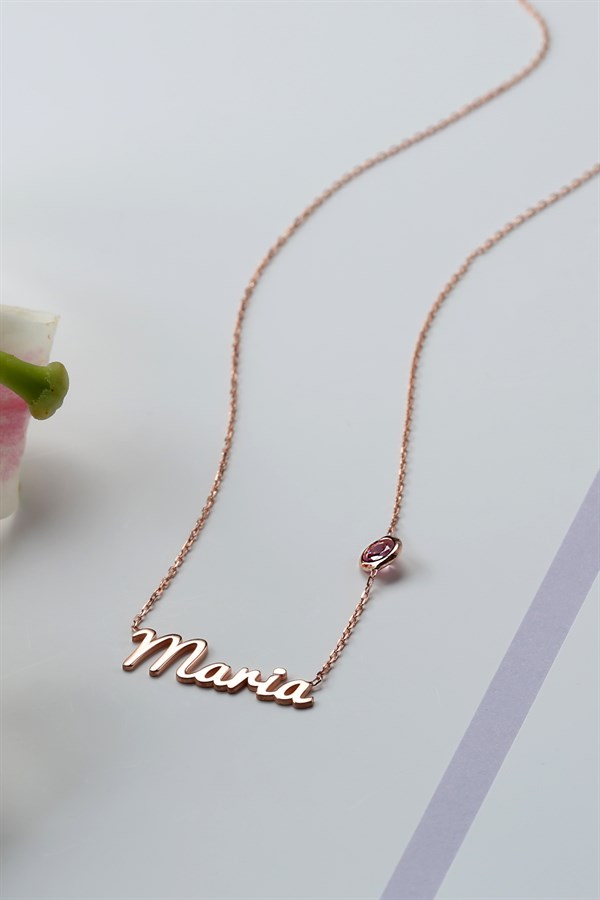 Gümüş Taşlı İsim Kolye