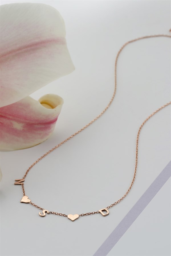 Gümüş Üçlü Kalp Harf Kolye