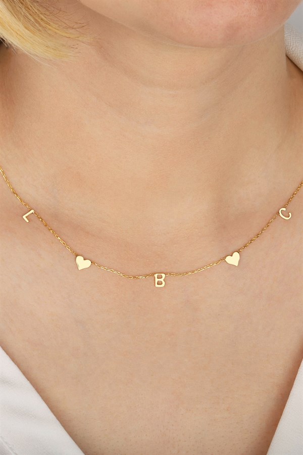 Gümüş Üçlü Kalp Harf Kolye