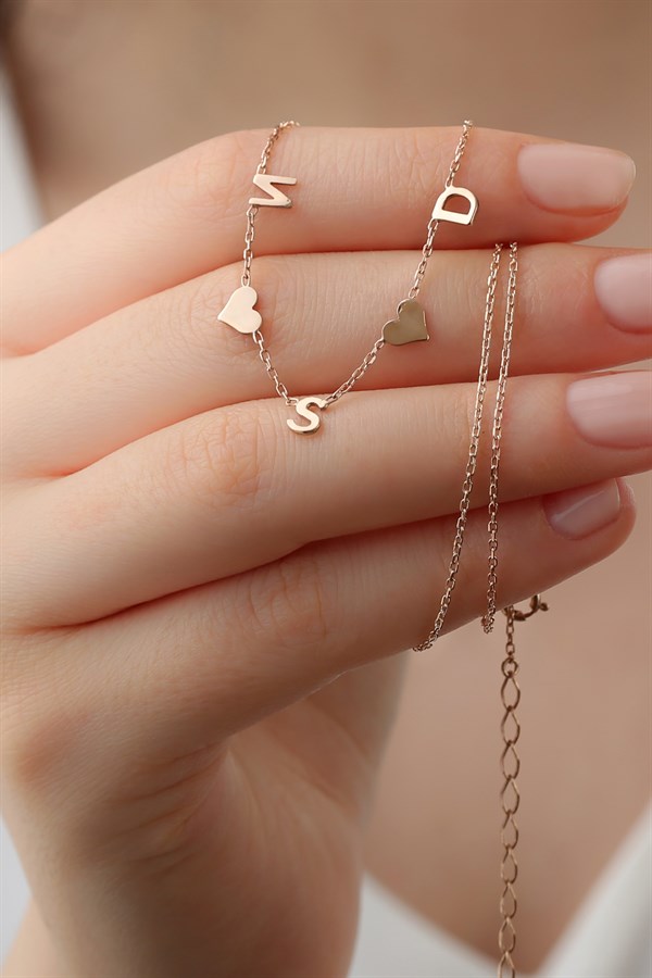 Gümüş Üçlü Kalp Harf Kolye