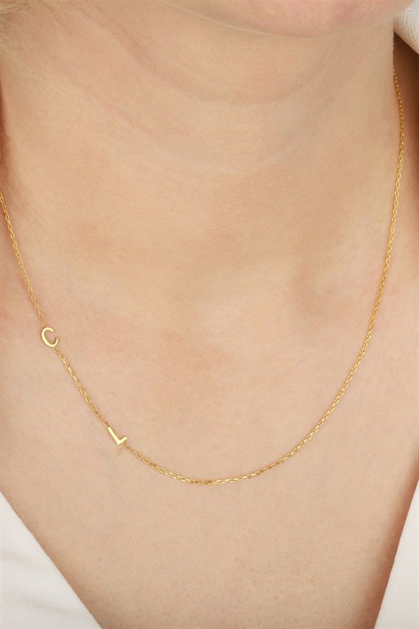 Gümüş Yandan Harfli Kolye