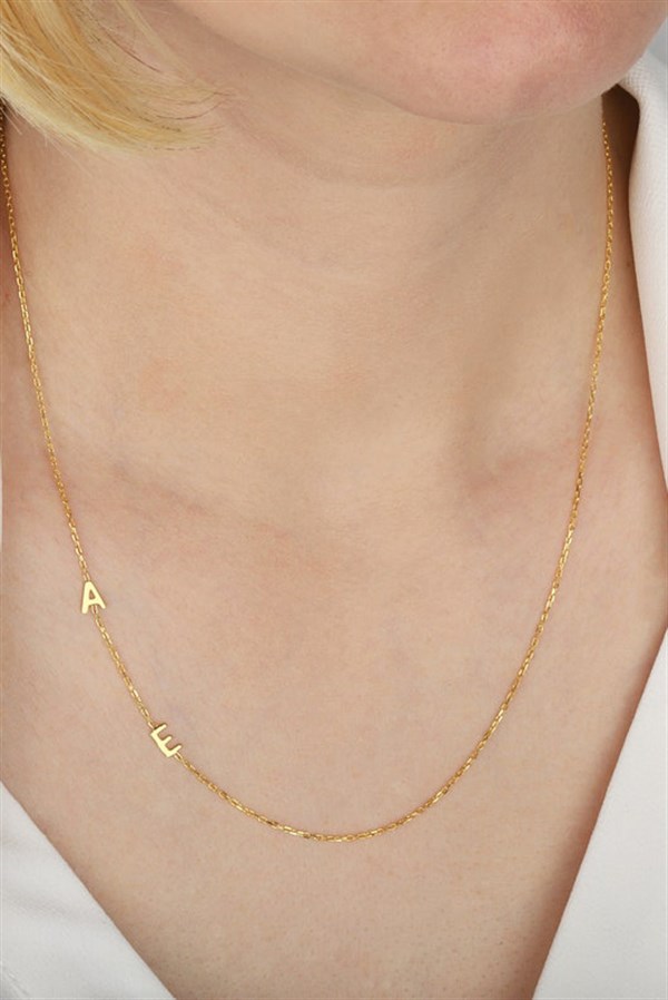 Gümüş Yandan Harfli Kolye