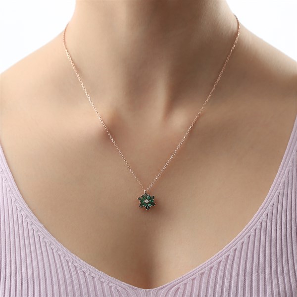 Gümüş Yeşil Taşlı Lotus Çiçeği Kolye Yüzük Mini Set