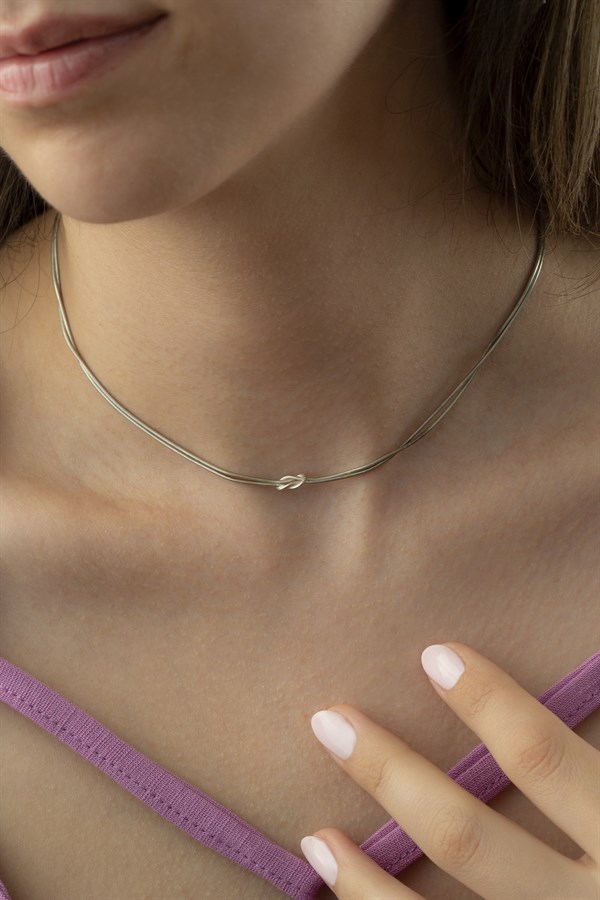 Gümüş Zincir Düğüm Kolye 