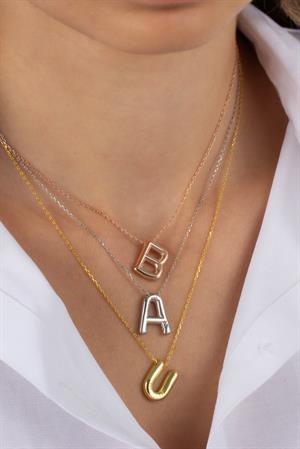 Kadın 925 Ayar Gümüş Balon Harf Kolye