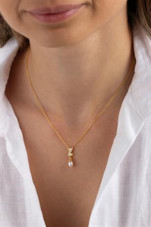 Kadın 925 Ayar Gümüş İncili Harf Kolye