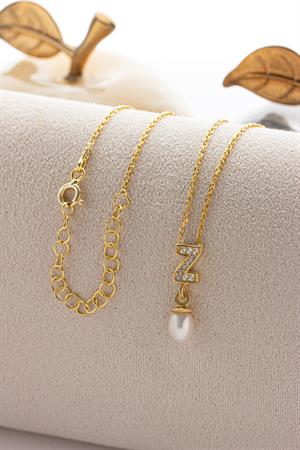 Kadın 925 Ayar Gümüş İncili Harf Kolye