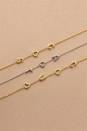 Kadın 925 Ayar Gümüş Kalpli Balon Harf Bileklik