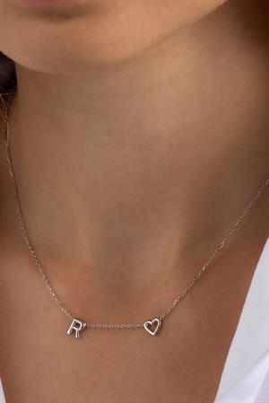 Kadın 925 Ayar Gümüş Kalpli Balon Harf Kolye