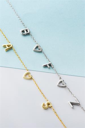 Kadın 925 Ayar Gümüş Kalpli Balon Harf Kolye