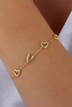 Kadın 925 Ayar Gümüş Kalpli Balon Harf Bileklik